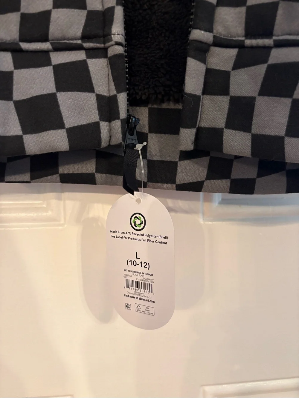 Black and Gray Checkerboard Zip Hoodie, aligned with fleece NWT BOYS L